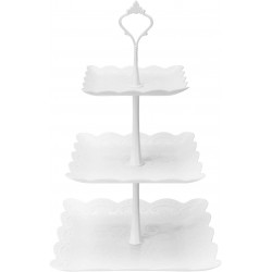 Coitak 3 Tier Cupcake Stand Plastic Tiered Serving Stand Square Dessert Tray for Tea Party Baby Shower and Wedding Pure White