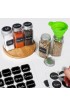 CycleMore 30 Pack 4oz Glass Spice Jars Bottles Square Spice Containers with Silver Metal Caps and Pour Sift Shaker Lid-80pcs Black Labels,1pcs Silicone Collapsible Funnel and 2pcs Brush Included