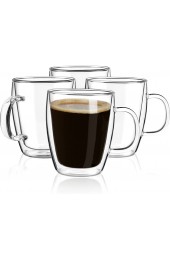 Double Wall Glass Coffee mugs 4-Pcak 16 Ounces-Clear Glass Coffee Cups with Handle,Insulated Coffee Glass,Cappuccino Cups,Tea Cups,Latte Cups,Beverage Glasses Heat Resistant