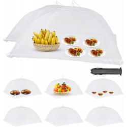 Food Cover Food Tent Set 2 Extra Large 40"X24" and 6 Standard 17"X17" Mesh Food Covers for Outside 8 Pack Collapsible Reusable Pop-Up Umbrella Food Nets for Picnics Outdoor Camping Parties BBQ
