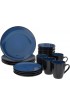 Gibson Soho Lounge Round Reactive Glaze Stoneware Dinnerware Set Service for 4 16pc Blue Soho Round.