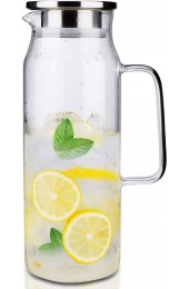 Glass Pitcher with Lid and Handle 50 oz 1500ml Water Pitcher Pitcher for Ice Tea and Homemade Juice Heat Resistant Borosilicate Glass Carafe for Hot Cold Water.