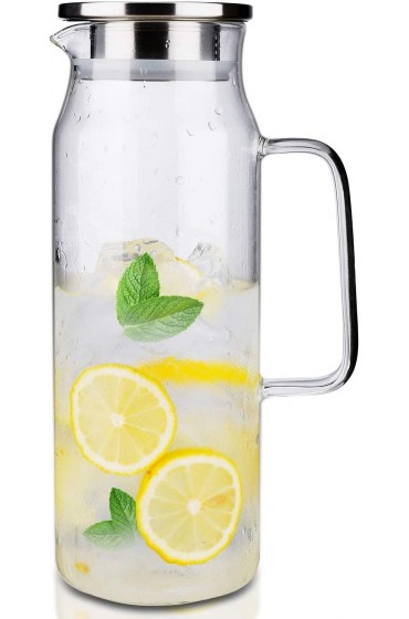 Glass Pitcher with Lid and Handle 50 oz 1500ml Water Pitcher Pitcher for Ice Tea and Homemade Juice Heat Resistant Borosilicate Glass Carafe for Hot Cold Water.