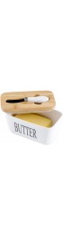Hasense Porcelain Butter Dish with Bamboo Lid Covered Butter Dish with Butter Knife for Countertop Airtight Butter Container with Cover Perfect for East West Coast Butter White