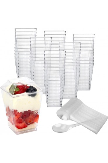 HawHawToys Dessert Cups 60 Pack 5.4oz Appetizer Cups Parfait Cups Clear Plastic Dessert Cups with Lids and Spoons