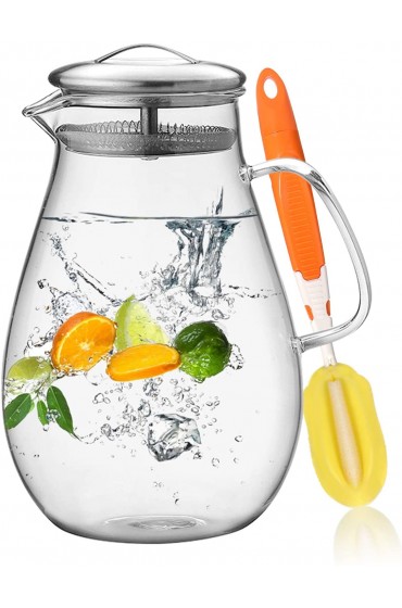 Hiware 64 Ounces Glass Pitcher with Lid Water Pitcher with Handle Good Beverage Carafe Pitcher for Juice Milk Beverage Hot Cold Water & Iced Tea Cleaning Brush Included