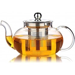Hiware Glass Teapot with Stainless Steel Infuser & Lid Borosilicate Glass Tea Pot Stovetop Safe Blooming & Loose Leaf Teapots 27 Oz