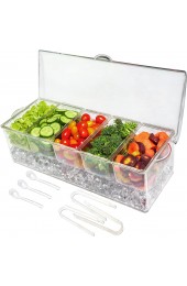 Ice Chilled 5 Compartment Condiment Server Caddy Serving Tray Container with 5 Removable Dishes with Over 2 Cup Capacity Each and Hinged Lid | 3 Serving Spoons + 3 Tongs Included