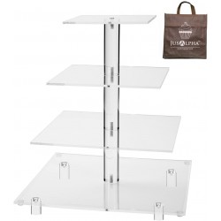Jusalpha® Large 4 Tier Square Acrylic Cupcake Tower Stand-Cake Stand-Dessert Stand-Cupcake holder-Pastry serving platter-Candy Bar Party Décor-Party Supply4 Tier With Rod Feet 4SF-V2