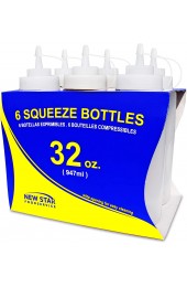 New Star Foodservice 26269 Squeeze Bottles Plastic Wide Mouth with Caps 32 oz Clear Pack of 6