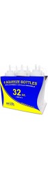 New Star Foodservice 26269 Squeeze Bottles Plastic Wide Mouth with Caps 32 oz Clear Pack of 6