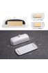 Nucookery White Porcelain Butter Dish Clean Table Design Ceramic Butter Dish with Lid for Countertop with Raised Non-Slip Strip Holds 1 Standard Butter Stick Easy to Clean & Dishwasher Safe