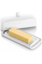 Nucookery White Porcelain Butter Dish Clean Table Design Ceramic Butter Dish with Lid for Countertop with Raised Non-Slip Strip Holds 1 Standard Butter Stick Easy to Clean & Dishwasher Safe
