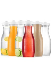 Plastic Carafe Water Pitcher Carafes for Mimosa Bar Clear Juice Containers with Flip Top lids Narrow Neck Easy Grip Wide Mouth Party juice carafe – BPA Free – Not Dishwasher Safe6 Pack 32 Oz