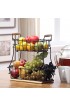 SunnyPoint 2-Tier Rectangle Countertop Fruit Bread Wire Basket Black Metal + Wood base