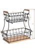 SunnyPoint 2-Tier Rectangle Countertop Fruit Bread Wire Basket Black Metal + Wood base