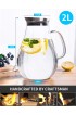 SUSTEAS 2 Liter Glass Pitcher Water Pitcher with Removable Lid And Wide Handle Easy Clean Juice Jug for Fridge Beverage Carafe for Cold Hot Water Iced Tea