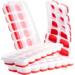 4 Pack Ice Cube Trays Ice Tray Durable & Flexible Ice Trays for Freezer Silicone Ice Cube Tray 14 Ice Cube Trays for Freezer With Lid Super Easy Release Stackable BPA Free for Drinks & Cocktail