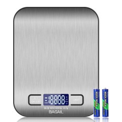 BAGAIL Basics Digital Kitchen Scale Premium Stainless Steel Food Scales Weight Grams and Oz for Baking and Cooking,11lb 5kg with 0.1oz 1g Precision