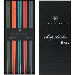 Chopsticks GLAMFIELDS 5 Pairs Premium Reusable Multicolour Chopsticks for Sushi Japanese Matte Anti-slip Chop Sticks with Gift Case Lightweight Dishwasher Safe 9.6 Inch