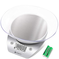 Etekcity 0.1g Food Scale Bowl Digital Grams and Ounces for Weight Loss Dieting Baking Cooking and Meal Prep 11lb 5kg Stainless Steel Silver