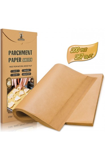 Hiware 200-Piece Parchment Paper Baking Sheets 12 x 16 Inch Precut Non-Stick Parchment Sheets for Baking Cooking Grilling Air Fryer and Steaming Unbleached Fit for Half Sheet Pans