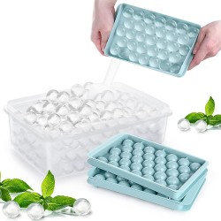 Round Ice Cube Tray with Lid Ice Ball Maker Mold for Freezer with Container Mini Circle Ice Cube Tray Making 66PCS Sphere Ice Chilling Cocktail Whiskey Tea Coffee2 Blue Trays 1 ice Bucket & Scoop