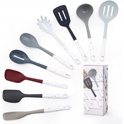 Silicone Cooking Utensil Set 9 Pack of Kitchen Utensils Include Spatula Spoonula Jar Spatula,Solid Slot Spoon,Slot Turner,Ladle Skimmer Pasta Spoon,Dishwasher Safe and Heat Resistant.