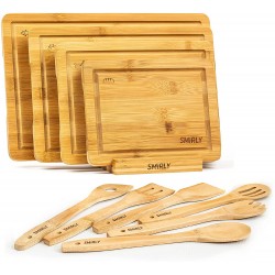 SMIRLY Wood Cutting Boards for Kitchen Bamboo Cutting Board Set Chopping Board Set Wood Cutting Board Set with Holder Wooden Cutting Board Set Large & Small Wooden Cutting Boards for Kitchen