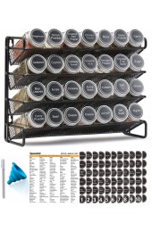 SpaceAid 4 Tier Spice Rack Organizer with 28 Spice Jars 386 Spice Labels Chalk Marker and Funnel Set for Cabinet Countertop Pantry Cupboard or Door & Wall Mount