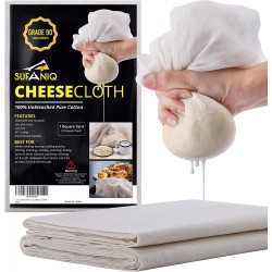 Sufaniq Cheesecloth Grade 90-9 Square Feet Unbleached 100% Cotton Fabric Ultra Fine Reusable Cheese Cloths for Straining Cooking Cheesemaking and Baking 1 Sq Yard