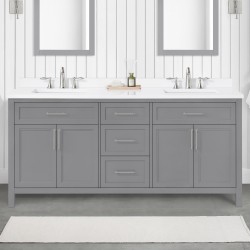 Bathroom Vanities| allen + roth Brinkhaven 72-in American Gray Undermount Double Sink Bathroom Vanity with White Engineered Stone Top - ZB85332
