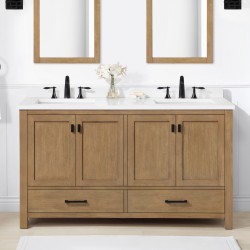 Bathroom Vanities| allen + roth Ronald 60-in Almond Toffee Undermount Double Sink Bathroom Vanity with White Engineered Stone Top - MB14192