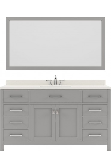 Bathroom Vanities| Virtu USA Caroline 60-in Cashmere Gray Undermount Single Sink Bathroom Vanity with Dazzle White Quartz Top (Mirror Included) - FI14938