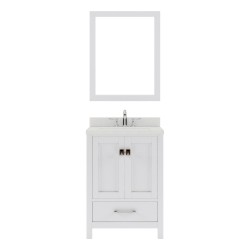 Bathroom Vanities| Virtu USA Caroline Avenue 24-in White Undermount Single Sink Bathroom Vanity with Dazzle White Quartz Top (Mirror and Faucet Included) - JF61888