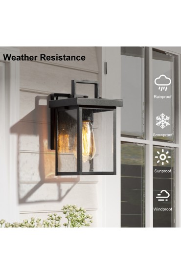 Outdoor Wall Lighting| LNC Halo 1-Light 10.5-in Black and Seeded Glass Outdoor Wall Light - PG57368