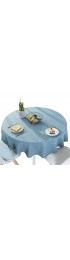 Cotton Linen Solid Color Tablecloth Round Simple Style Table Cover for Kitchen Dining Tabletop Linen Decor  Blue Round 48 Inch