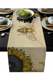 Cotton Linens Table Runner Dresser Vintage Sunflower Bee Rectangle Tablecloths for Rustic Farmhouse Home，Banquet Dining,Baby Shower，Summer Holidays Decor,13x70 Inch Long Yellow