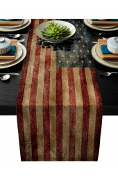 Greeeen Linen Burlap Table Runner US Flag Kitchen Table Runners for Family Dinner Banquet Parties and Celebrations Vintage American Flag Table Decor 14 x 72 inch