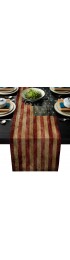 Greeeen Linen Burlap Table Runner US Flag Kitchen Table Runners for Family Dinner Banquet Parties and Celebrations Vintage American Flag Table Decor 14 x 72 inch