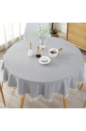 HINMAY Round Tablecloth Tassel Table Cover for Kitchen Dinner Table Decorative Solid Color Table Desk Cover,Diameter 60 Gray