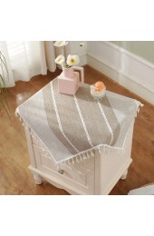 HPX HOME 2pcs Brown Linen Small Tablecloth Boho Farmhouse Bedside Square Table Cover Stitching Tassel Washable Table Cloth for End Table Tabletop Decoration Square 23 x 23 Inch