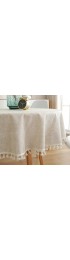 Lahome Solid Color Tassel Tablecloth Cotton Linen Round Table Cover Kitchen Dining Room Restaurant Party Decoration Round 60" Linen