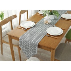 LEEFONE Grey Table Runner 12" x 71" Cotton Linen Geometry Checkered Table Runner for Kitchen Dining Living Room Foyer Table Summer Parties Wedding Party Home Decoration