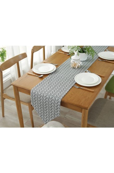 LEEFONE Grey Table Runner 12 x 71 Cotton Linen Geometry Checkered Table Runner for Kitchen Dining Living Room Foyer Table Summer Parties Wedding Party Home Decoration