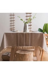 Lipo Waterproof Tablecloth Embroidery Burlap Linen with Tassel Heavy Duty Wrinkle Free Rectangle Table Cloth for 6 Foot Tables Rustic Farmhouse Tablecloths for Outdoor Party Kitchen 55x86 Coffee