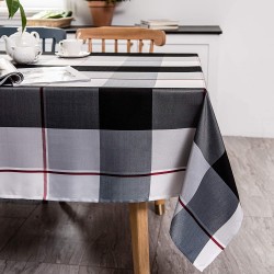 Melodieux Plaid Check Rectangle Tablecloth Cotton Linen Textured Holiday Table Cover Waterproof Wrinkle Resistant Classic Tabletop Decoration Kitchen Dining Room 52" x 70" Black
