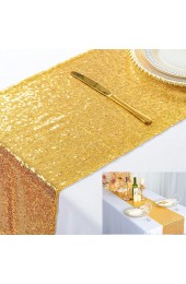 Shinny Gold Sequin Table Runner 12''x96'' Gold Glitter Table Runner for Parties 6FT 8FT Kitchen Table Linen Sparkly Table Cover Banquet Table Runner Sequin Table Runner for Weddings