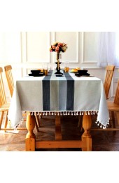SUNBEAUTY Tablecloth 55x86 Cotton Tablecloths Rectangle Linen Table Clothes for Rectangle Tables Washable Table Cloths Cover Wrinkle Free with Tassels Kitchen Dining Table Decorations