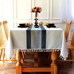 SUNBEAUTY Tablecloth 55x86 Cotton Tablecloths Rectangle Linen Table Clothes for Rectangle Tables Washable Table Cloths Cover Wrinkle Free with Tassels Kitchen Dining Table Decorations